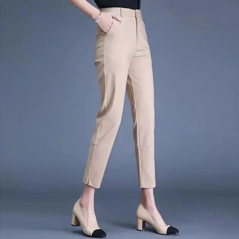 Top Trends: Spring And Autumn Women's Solid High Waist Skinny Suit Harem Plus Size Button Fashion Casual Office Lady All-match Trousers Shoppable Styles