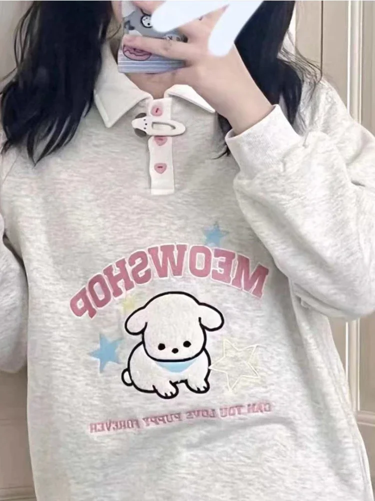 Top Trends: Deeptown Harajuku Kawaii Dog Embroidery Hoodies Women Vintage Kpop Oversized Sweatshirts Japanese Sweet Cartoon Y2K Tops Korean Shoppable Styles