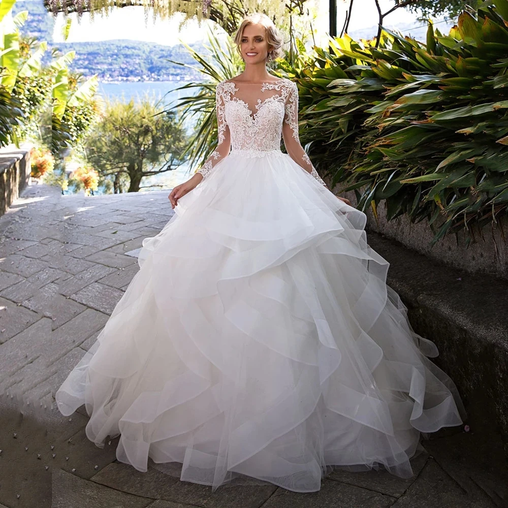 Top Trends: Darla Princess Ball Gown Wedding Dress With Long Sleeve Lace Applique Bridal Gown Backless Skirt With Ruffles Vestido De Noiva Shoppable Styles