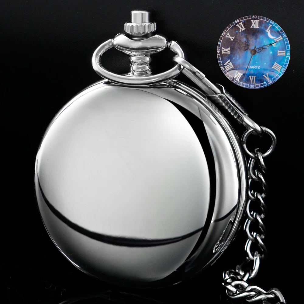 Top Trends: Romantic Starry Sky Moon Quartz Pocket Watch Silver / Gold / Black / Brown Smooth Vintage Necklace Pocket Watches Reloj De Bolsillo Shoppable Styles