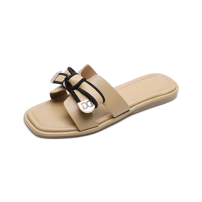 Top Trends: Outside Slippers Plus Size 41-43 Girl Shoes Korean Version Bow Slippers Women Designer Sandals Summer Square Head Slippers Women Shoppable Styles - Image 5