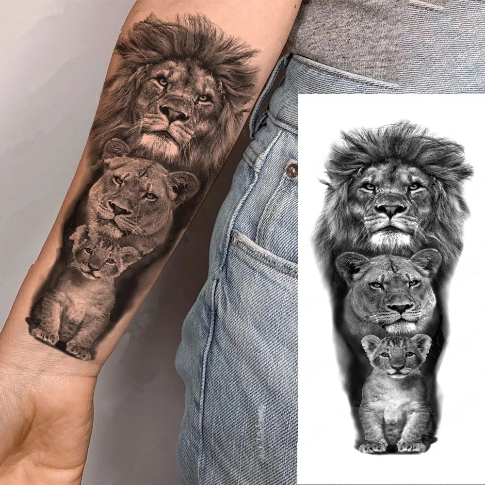 Top Trends: Lion Family Tiger Temporary Tattoo Sticker Fashion Wolf Waterproof Tatto Body Art Arm Fake Removable Tatoo Men Women Personality Shoppable Styles