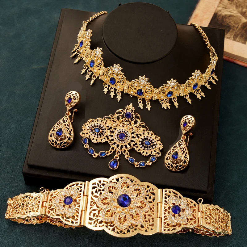 Top Trends: Royal Blue Crystal Caftan Wedding Belt Gold Plated Morocco Bridal Jewelry Cinto Feminino Luxo Grife Caftan Marocain De Mariage Shoppable Styles