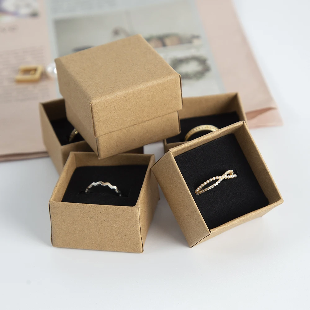 Top Trends: 100pcs Rings Jewelry Box 4*4*3cm Kraft Gift Cardboard Boxes For Ring Necklace Earring Women Jewelry Packaging With Sponge Inside Shoppable Styles