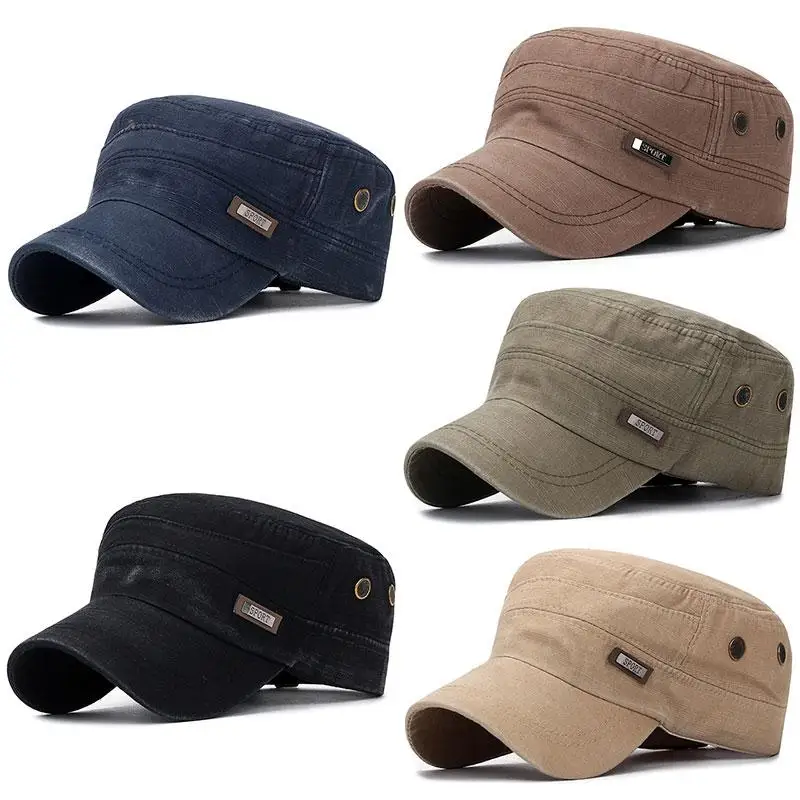 Top Trends: New Fashion Men Military Cap Summer Spring Casual Cadet Hat Washed Cotton Flat Top Caps Unisex Vintage Army Hats Man Caps Shoppable Styles