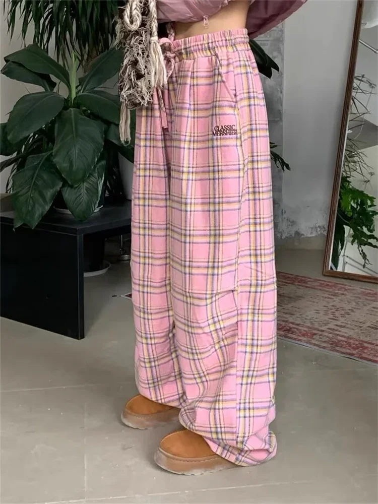 Top Trends: Deeptown Y2K Pink Plaid Pants Women Korean Fashion Winter Wide Leg Checked Trousers Oversized Harajuku Vintage Baggy Sweatpants Shoppable Styles - Image 4