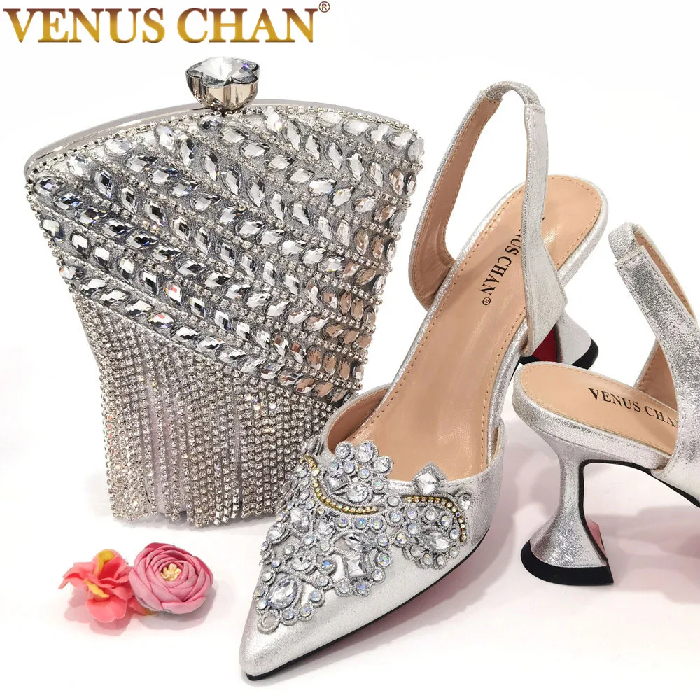 Top Trends: Venus Chan 2023 New Fashion Simple And Versatile Silver Pointed Toe High Heels Comfortable To Wear Party Ladies Shoes And Bag Shoppable Styles