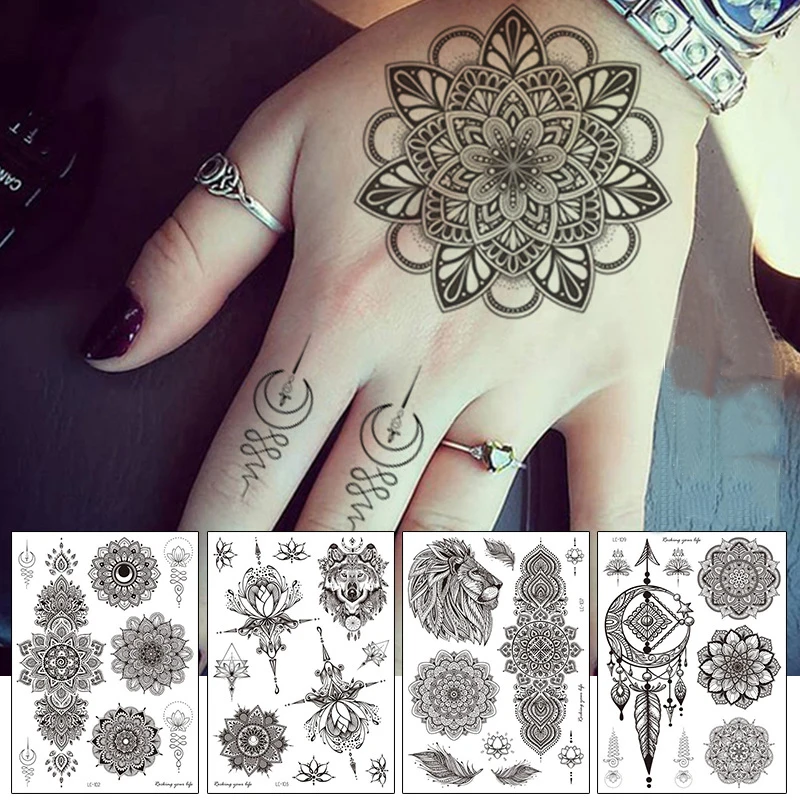 Top Trends: Waterproof Temporary Tattoo Sticker Chest Lace Henna Mandala Tattoos Black Flower Body Art Arm Leg Fake DIY Tattoo Women Men Shoppable Styles