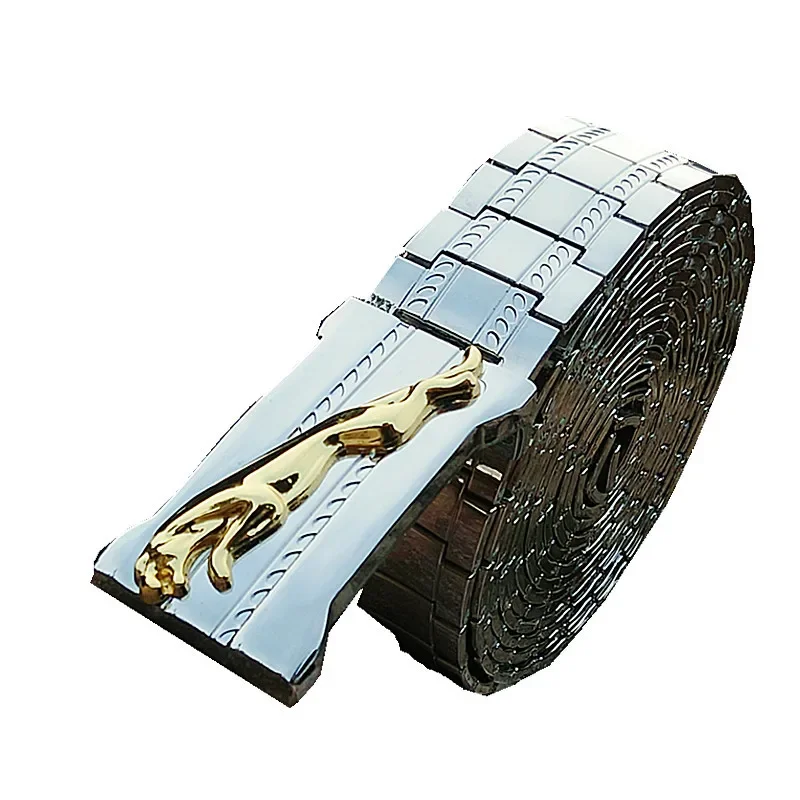 Top Trends: Panther Buckle Men&#039;s Stainless Steel Belt Punk Style Self-defense Metal Waistband Z G Cheetah Buckle Special Personalized Belt Shoppable Styles