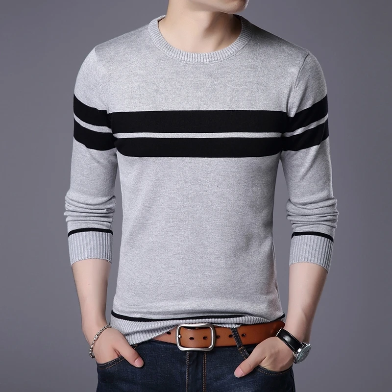 Top Trends: 2023 Autumn Winter New Men's Round Neck Thin Sweater Screw Thread Color Block Stripe Korean Fashion Korean Long Sleeved Knit Top Shoppable Styles