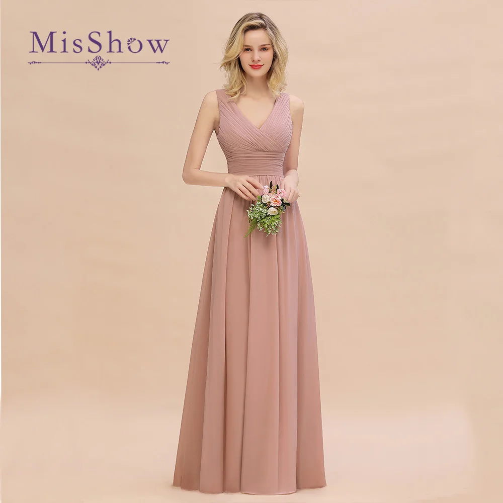 Top Trends: Classic V Neck Long Bridesmaid Dresses For Weddings Chiffon Pleated Desgin Evening Prom Gowns Custom Made Vestido De Festa Shoppable Styles