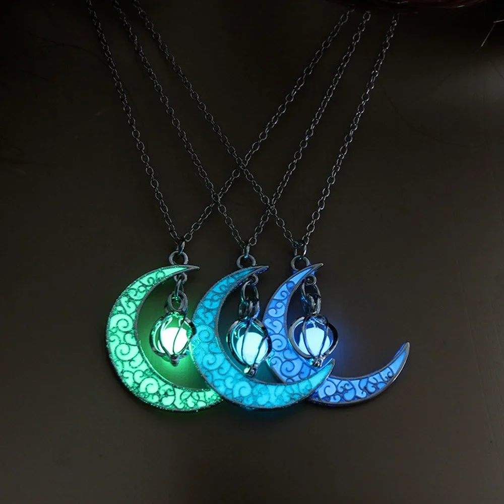 Top Trends: Night Fluorescence Novel Luminous Glowing Hollow Cage Moon Star Planet Pendant Glow In The Dark Necklace For Halloween Gift Shoppable Styles