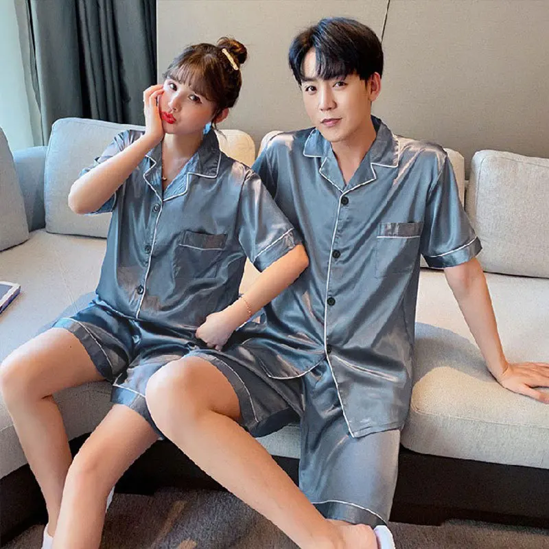 Top Trends: Satin Silk Couple Pajamas Sets Summer Pyjamas Short Sleeved Men And Women Sleepwear Pijamas Casual Lover HomeWear Lougewear Shoppable Styles