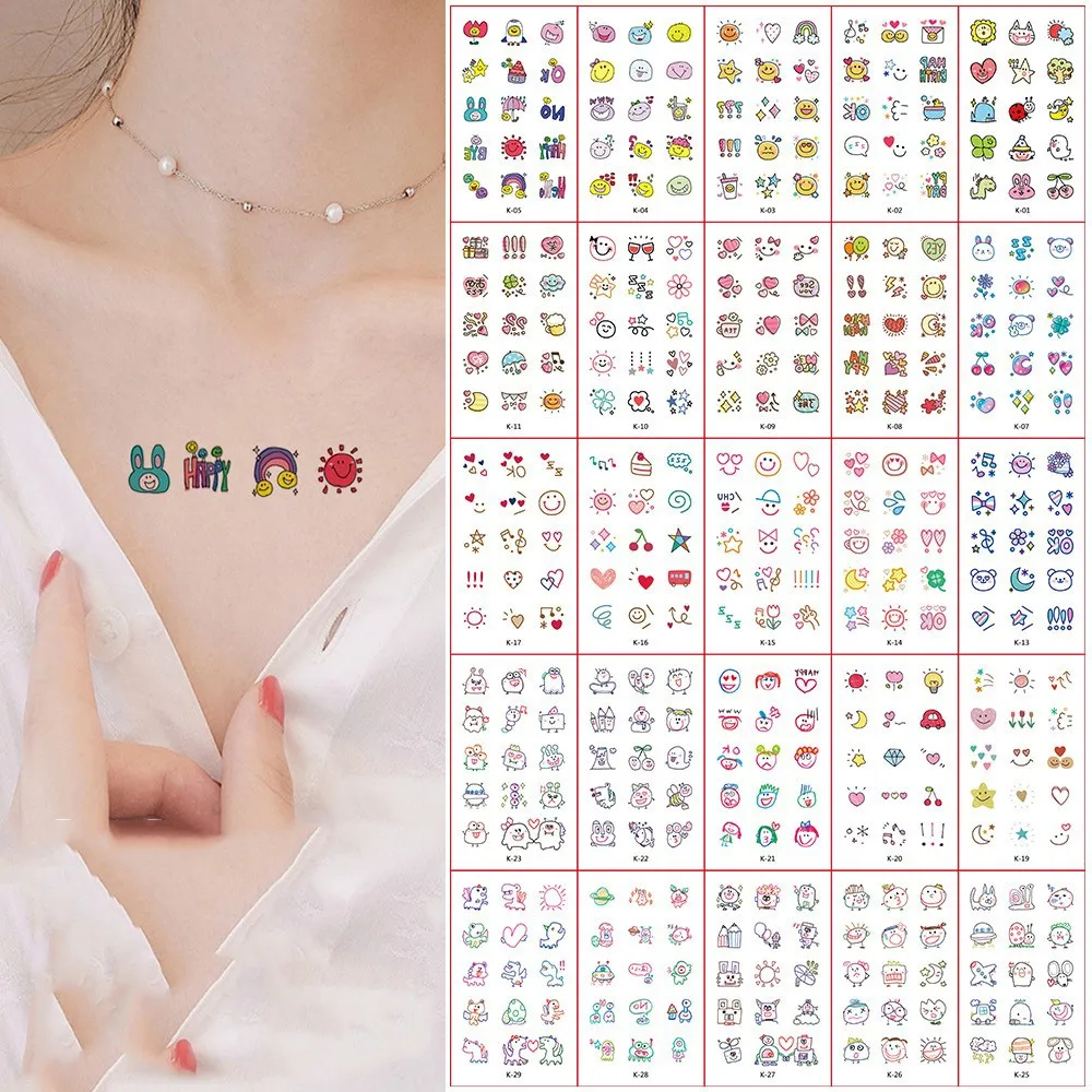 Top Trends: 30Pcs / set Ins Series Colorful Rainbow Expression Tattoo Sticker Face Hand Lovely Body Art Fake Tatoo Temporary Waterproof Taty Shoppable Styles