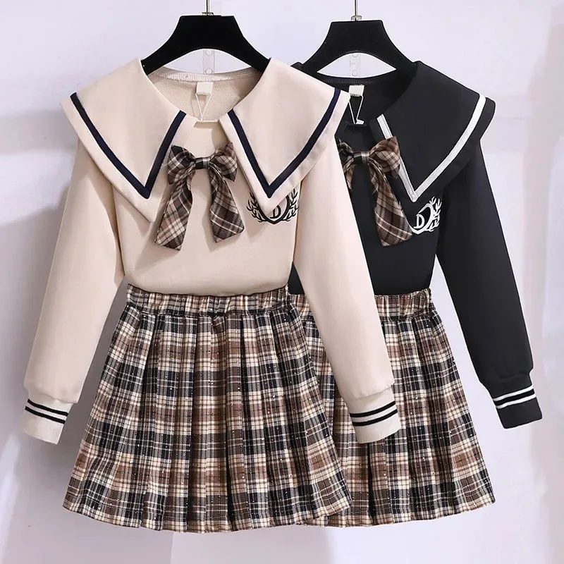 Top Trends: Korea School Uniform Autumn Blouse Shirt With Bow Tie High Waist Pleated Skirt 2PCS Japanese Style Student Skirt JK Outfits Shoppable Styles