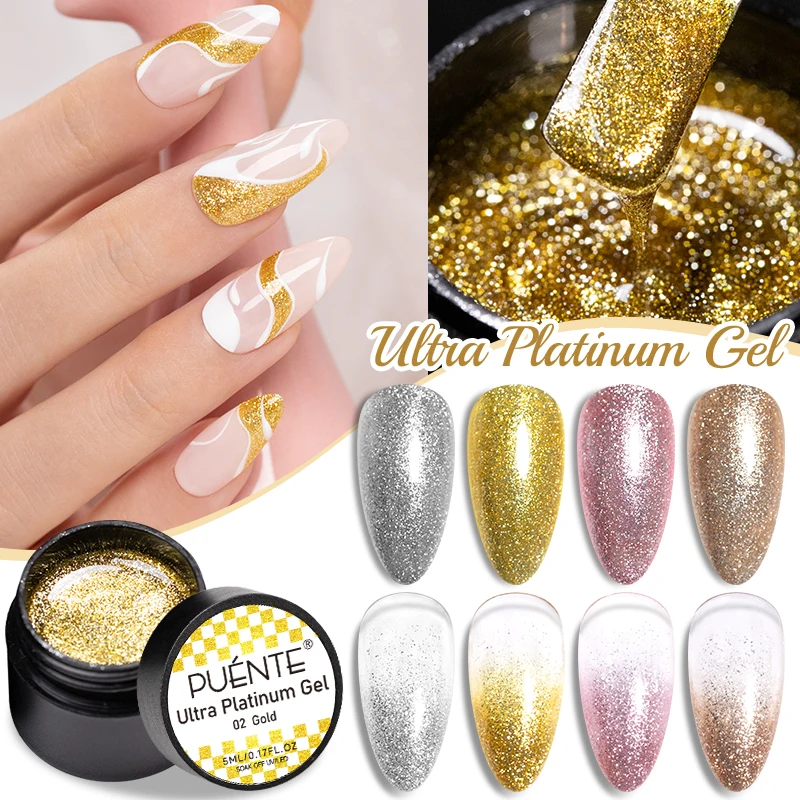 Top Trends: PUENTE Ultra Platinum Gel Nail Polish 5ML Shiny Gold Silver Glitter Painting Gel DIY Drawing Semi Permanent Varnish For Manicure Shoppable Styles