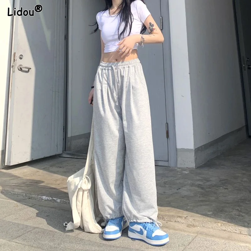 Top Trends: Women's Clothing Drawstring Solid Color Neutral Pockets Elastic Waist Loose Handsome Young Style Fashion Casual Lantern Pants Shoppable Styles