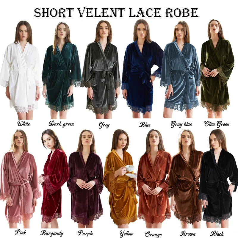 Top Trends: Owiter 2020 New Velvet Lace Robe Wedding Robe Women Bathrobe Bride Robe Bridesmaid Robes Kimono Bath Robes Sleepwear Shoppable Styles