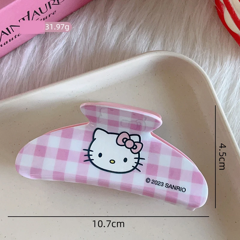 Top Trends: 10.7 CM Sanrio Pink Grid Hairpins Girl Cute Hello Kitty Hair Clips Women Kawaii Kuromi Hair Claws Kids Friend Xmas Birthday Gift Shoppable Styles - Image 4