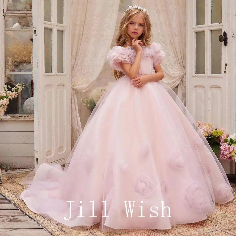 Top Trends: Jill Wish Luxury Arabic Pink Girl Dress Handmade Flowers Princess Gown Kids Wedding Birthday Communion Party Quinceañera J150 Shoppable Styles