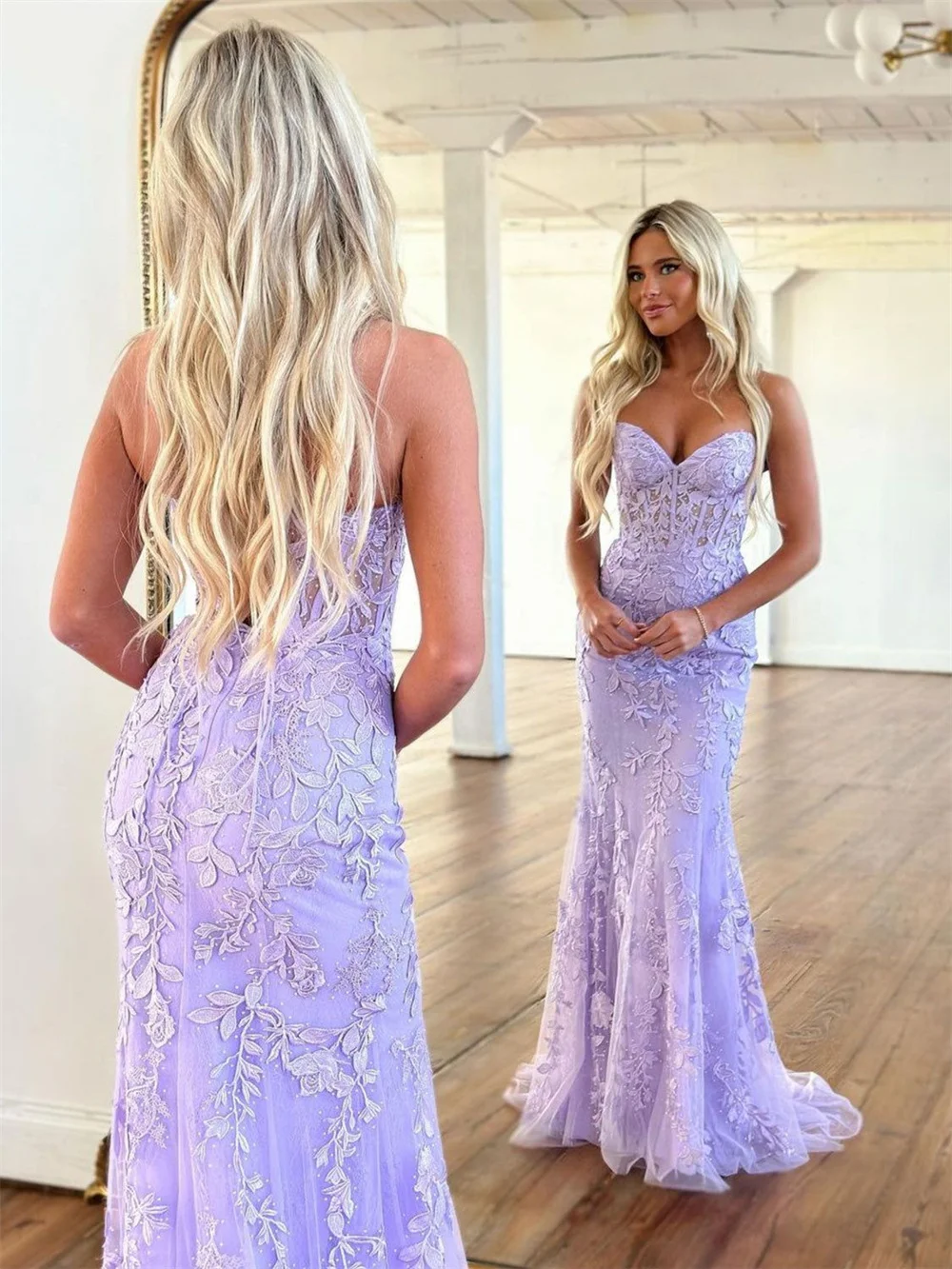 Top Trends: Amanda Lilac Lace Embroid Evening Dress Sexy Mermaid Prom Dress 2023 Strapless Fishtail Party Dress Trumpet فساتين مناسبة رسمية Shoppable Styles - Image 3