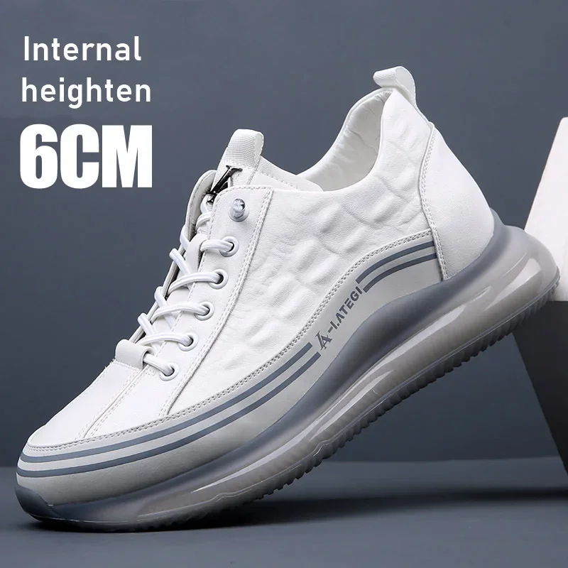 Top Trends: Men Shoes Air Cushion Leather Sneakers Man Soft Soled Internal Heighten Non-slip Shockproof Jogging Footwear Faux Crocodile Skin Shoppable Styles