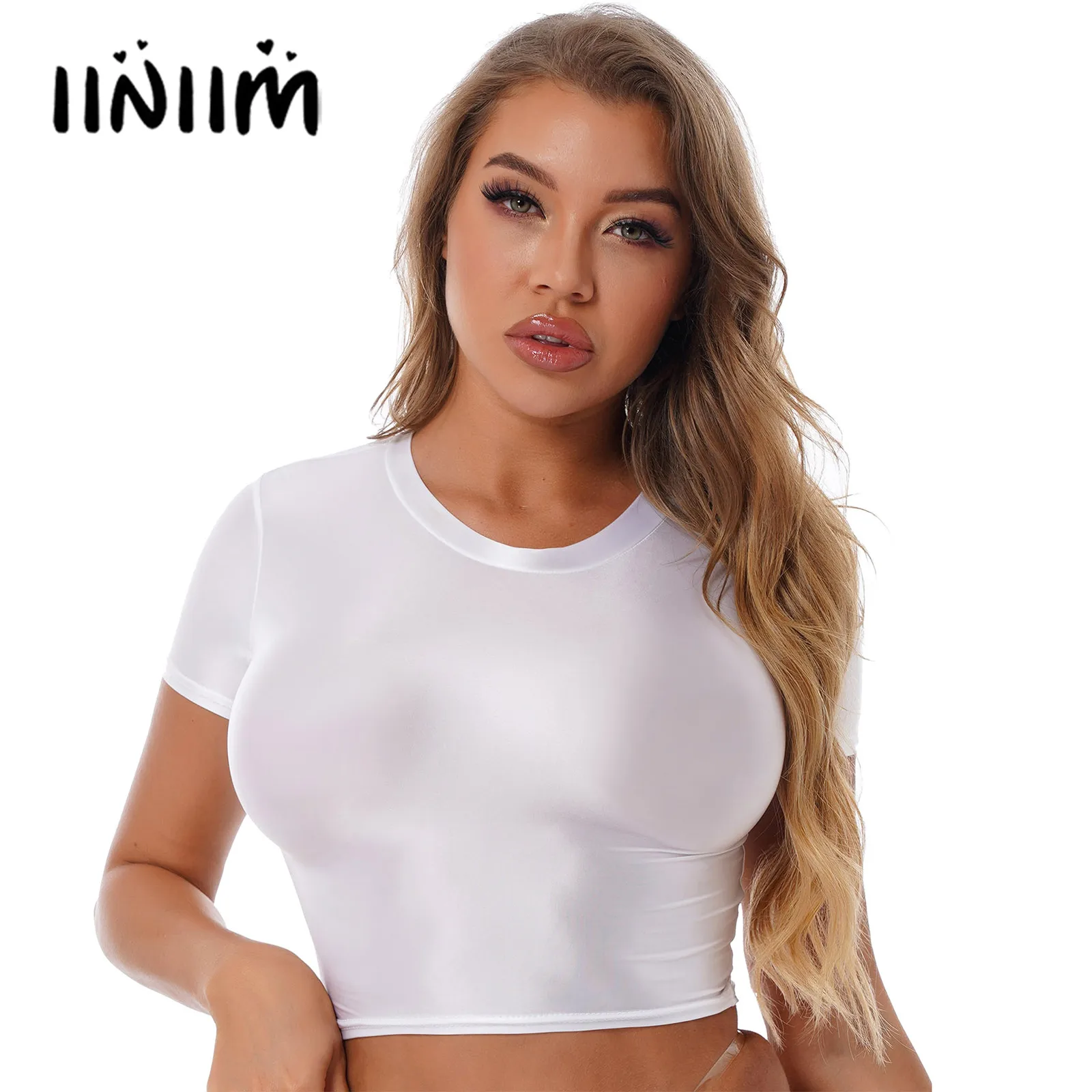 Top Trends: Sexy Womens Smooth Crop Top Solid Color Femme Tank Camis Sports Gym Fitness Round Neck Slim Fit T-shirt Tops Sportswear Swimwear Shoppable Styles