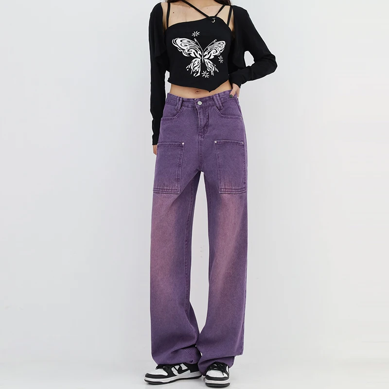 Top Trends: Purple Washed Baggy Jeans Y2k Women's Autumn Winter Clothes 2023 Vintage Straight Denim Trousers Femme Casual Wide Leg Pants Shoppable Styles