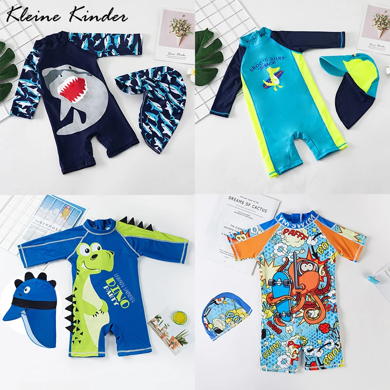 Top Trends: Baby Swimsuit One-Piece Bathing Suit Boy With Sun Cap UPF50 UV Protection Long Sleeve Dinosaur Children's Swimwear For Toddlers Shoppable Styles