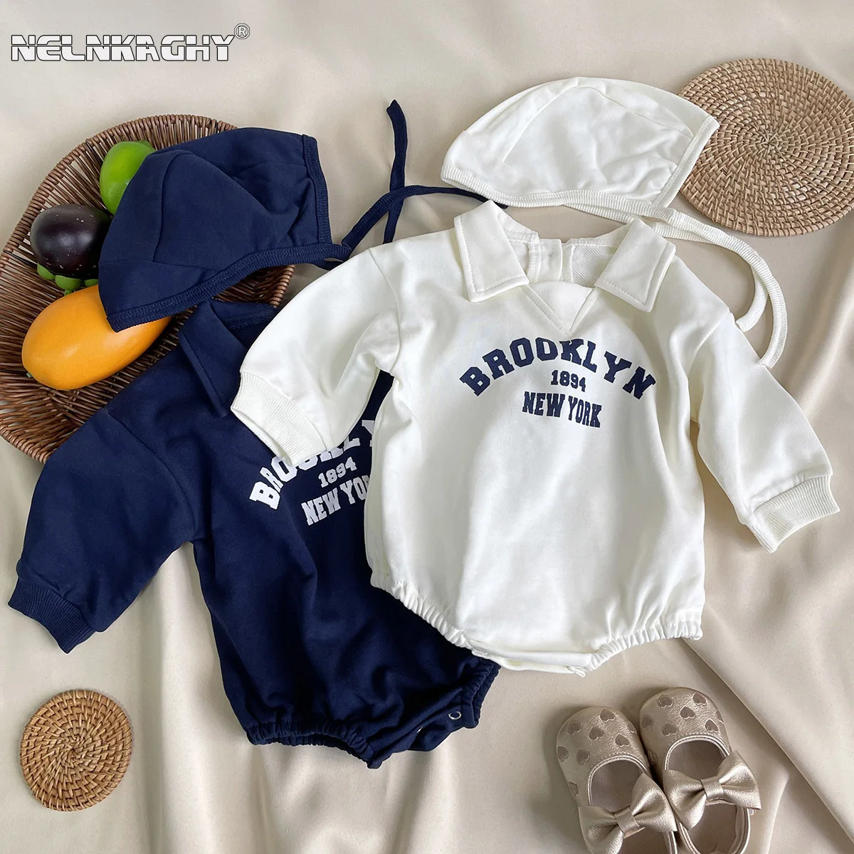 Top Trends: 2023 Autumn Spring Newborn Baby Boys Full Sleeve Turn-down Collar One-piece Infant Kids Jumpsuits Letter Bodysuits+ hat Set 0-3Y Shoppable Styles