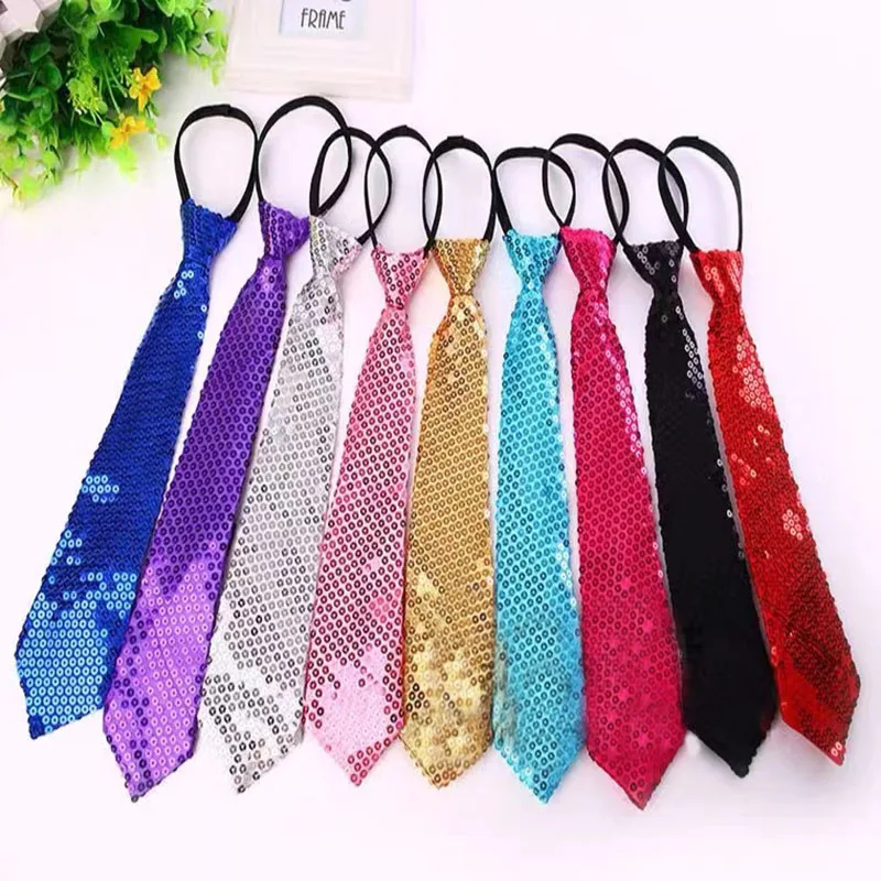 Top Trends: HUISHI Unisex Shinning Sequins Zipper Fake Tie Mens Women Stage Performance Party Paillette Tie Fashion Easy Lazy Tie Shoppable Styles