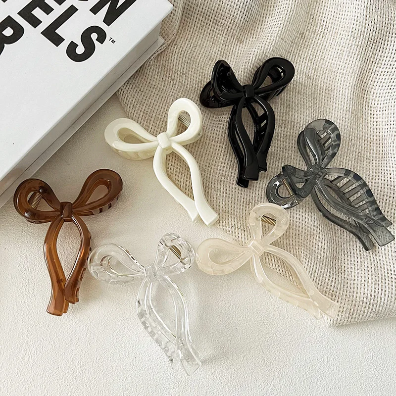 Top Trends: Korean Bows Hair Clips For Women Large Size Acrylic Hair Claws Temperament Girls Hair Accessories Simple Hair Pins Styling Tools Shoppable Styles