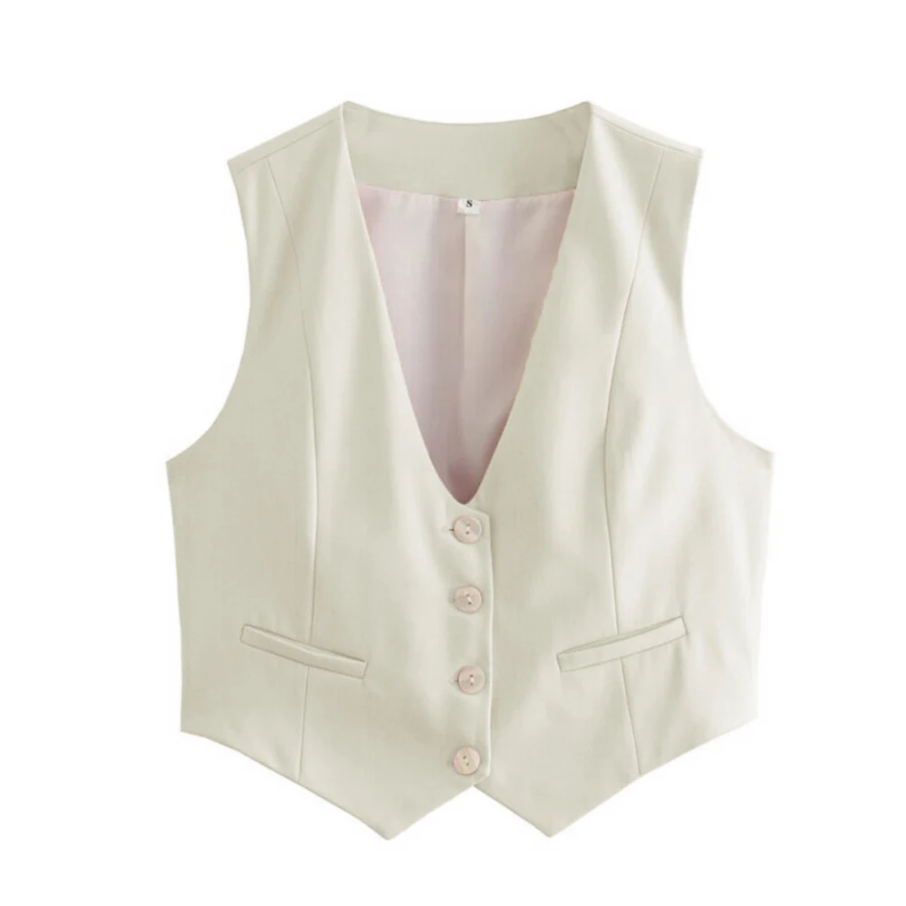 Top Trends: Single Breasted Sleeveless Vests For Women Suits Vest 4 Button V Neck Summer Female Waistcoat Shoppable Styles - Image 4