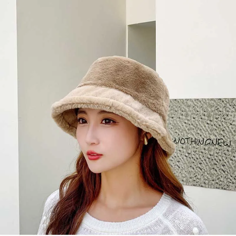 Top Trends: Korean Lamb Faux Fur Bucket Hat Lady Winter Warm Soft Panama Hat Outdoor Fisherman Cap For Women Solid Color Beanie Bonnet 2022 Shoppable Styles - Image 4