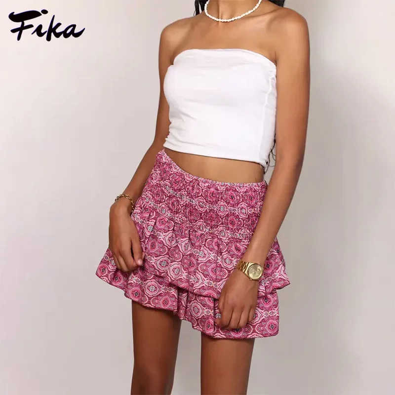 Top Trends: Women's High Waist Floral Printed Loose Ruffled A-line Mini Skirt Bohemian Short Skirt Y2K Streetwear 2023 New Summer Clothing Shoppable Styles