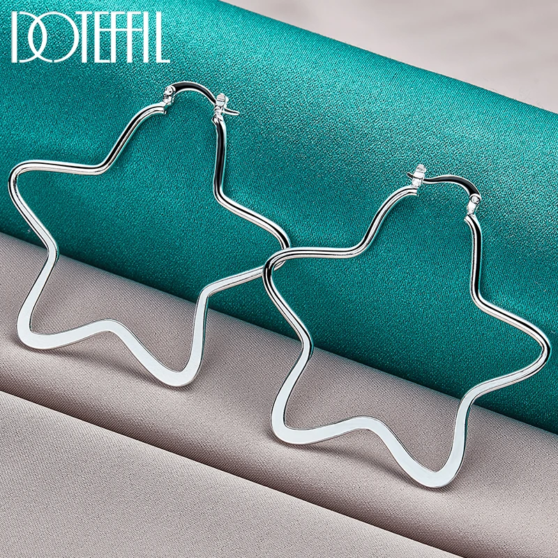 Top Trends: DOTEFFIL 925 Sterling Silver Star 55mm Hoop Earring For Woman Fashion Party Wedding Engagement Party Jewelry Shoppable Styles