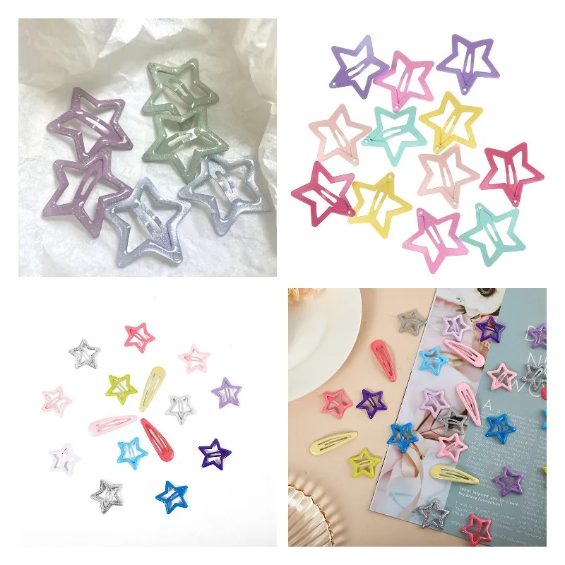 Top Trends: 6Pcs Cute Star Shape Metal Children Snap Hair Clips Barrettes Girls Hair Accessories Candy Color Kids Hairpins Shoppable Styles