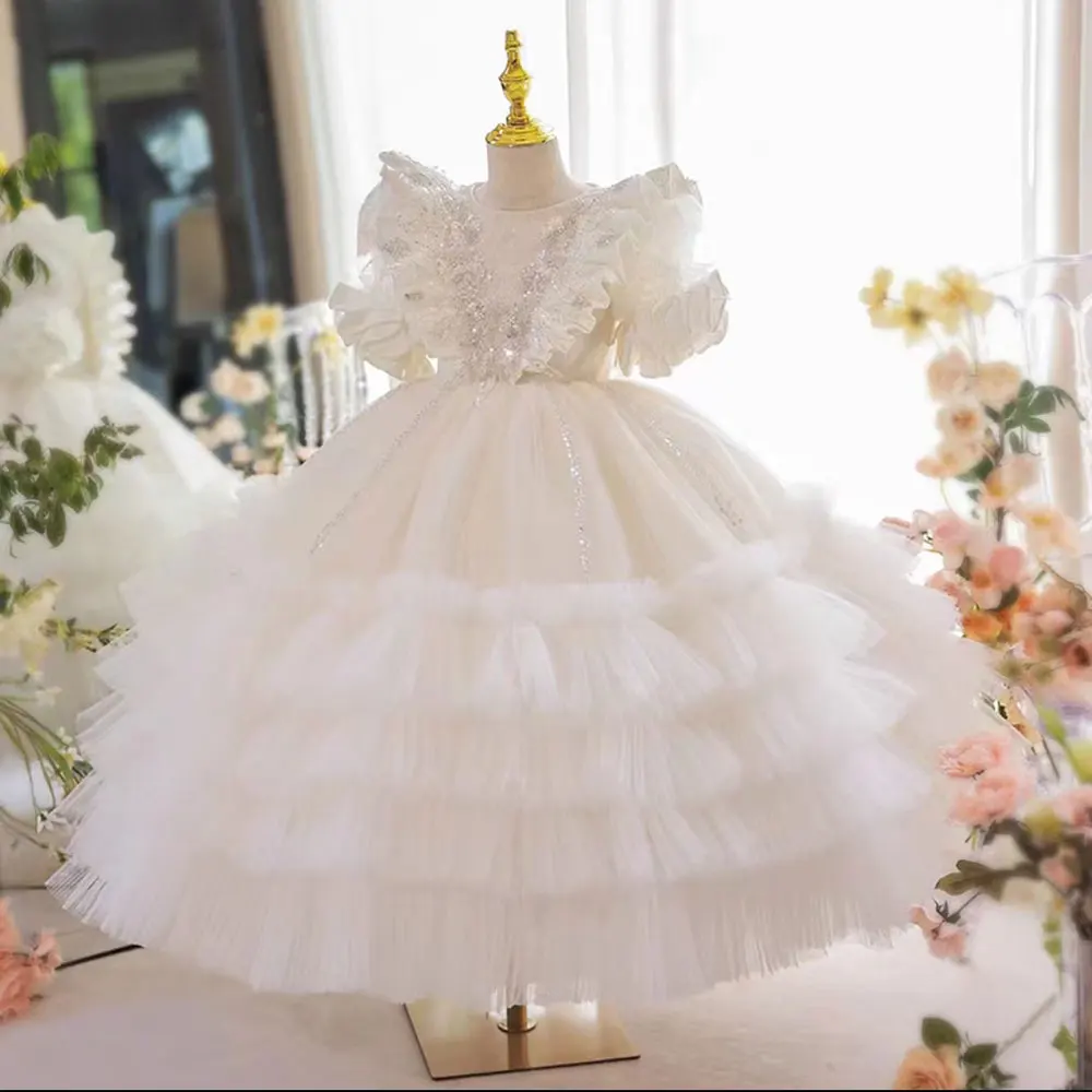 Top Trends: Jill Wish Luxury White Flower Girl Dress Sequined Arabic Princess Kids Wedding Birthday Party Ball Gown Holy Communion 2024 J245 Shoppable Styles