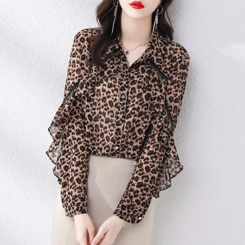 Top Trends: Long Sleeve Tassel Temperament Women's Clothing Sexy Leopard Commute Lapel Single-breasted Spring Simplicity Casual Tops Shirt Shoppable Styles