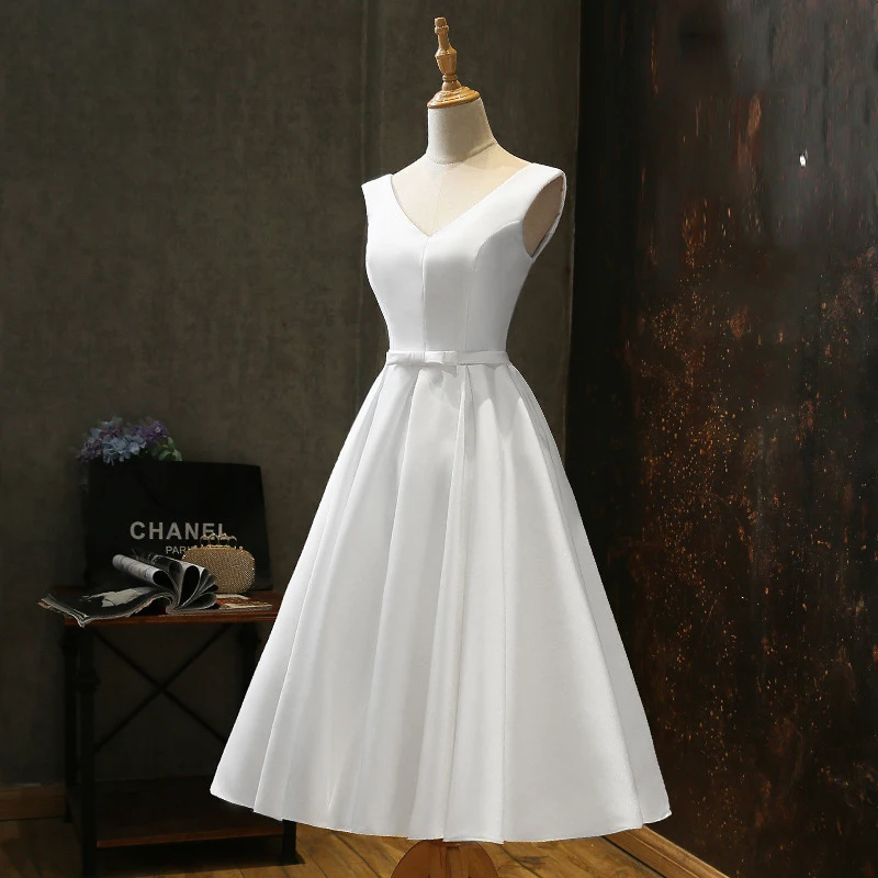 Top Trends: Sexy V Neck White Satin Midi Bride Dress Summer Elegant Prom Evening Wedding Bridesmaid Guest Long Party Dresses For Women 2023 Shoppable Styles - Image 2