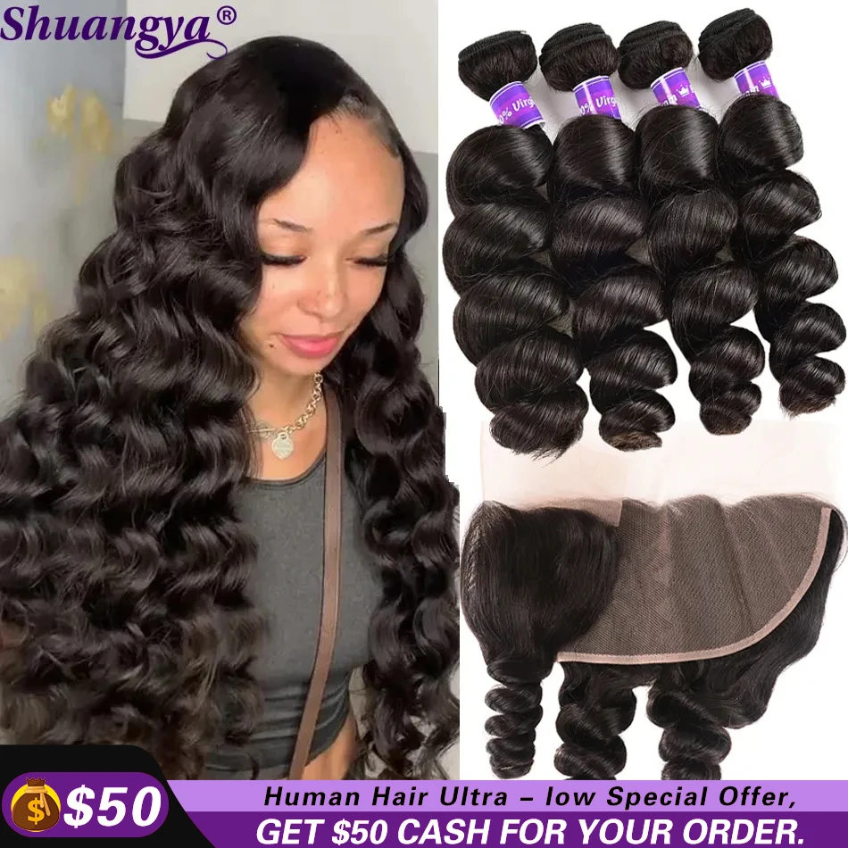 Top Trends: Indian Loose Wave Bundles With Frontal Transparent Lace Closure With Bundles Natural Black Remy Human Hair Weave With Closure Shoppable Styles