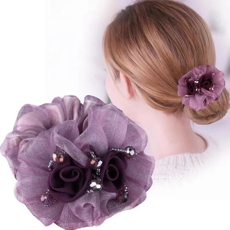 Top Trends: Rubber Band Headdress Flower Hair Rope Elegant Woman Updo Horse Tail Elastic Large Scrunchie Hair Accessories For Women Shoppable Styles - Image 2