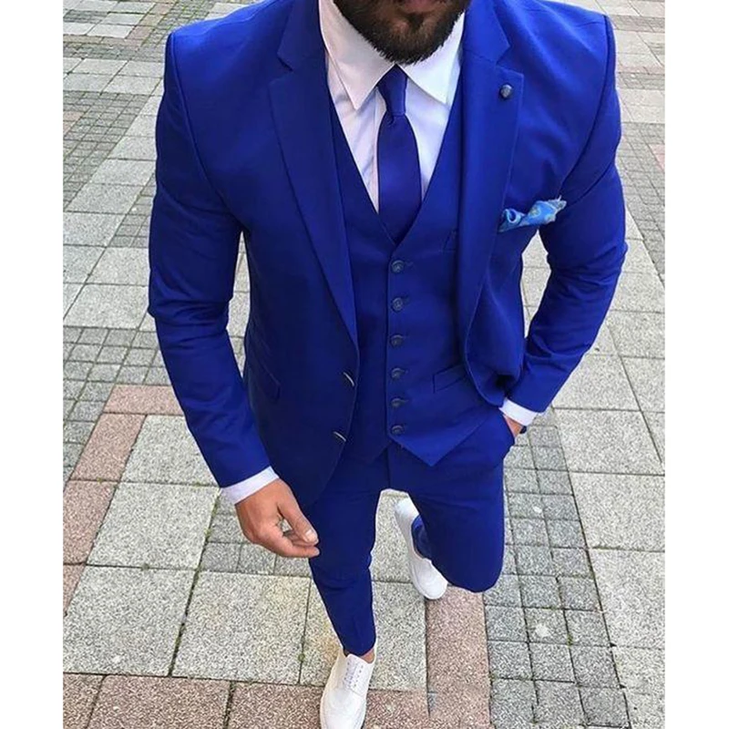 Top Trends: Royal Blue Wedding Mens Suits Custom Slim Fit Groom Tuxedos Shawl Lapel 3 Piece Jacket Pants Male Blazer (Jacket+ Pants+ Vest+ Tie) Shoppable Styles