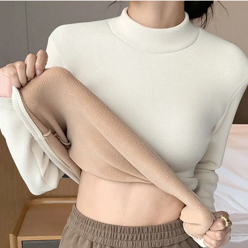 Top Trends: Women Cashmere Sweater 2023 Winter Thicken Warm O-neck Thermal Jumper Casual Pullovers Solid Fleece Tops Basic Bottoming Shirts Shoppable Styles