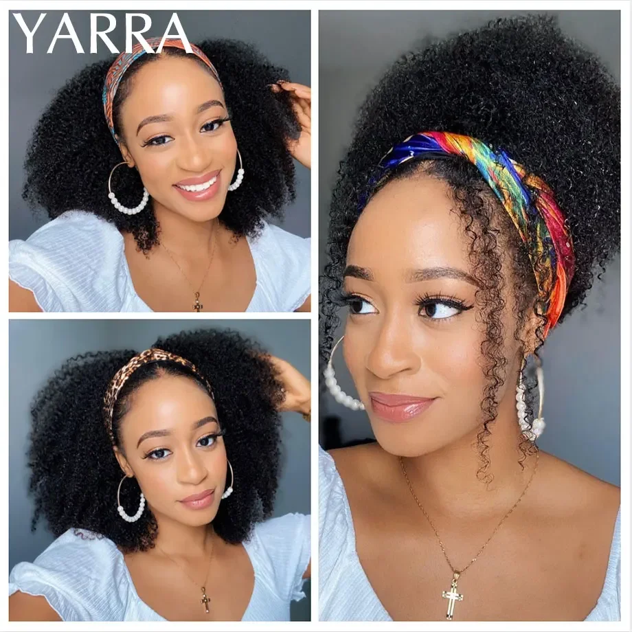 Top Trends: Headband Wig Human Hair Afro Kinky Curly Glueless Brazilian Remy Hair Afro Kinky Headband Scarf Wigs For Black Women 150% Yarra Shoppable Styles