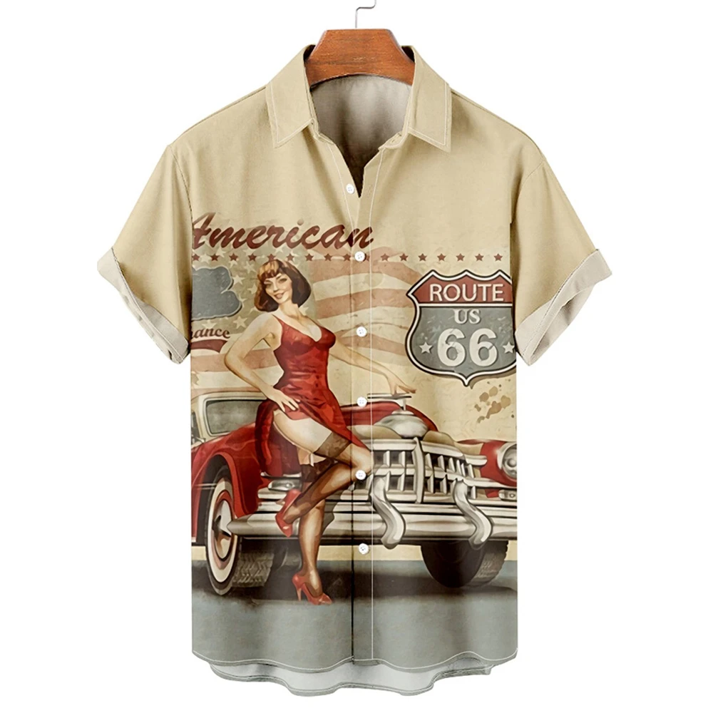 Top Trends: Men's Shirt 3d Vintage Character Violin Car Print Rockabilly Hawaiian Shirt Short Sleeve Top Men's Harajuku Ropa Hombre Beach Shoppable Styles