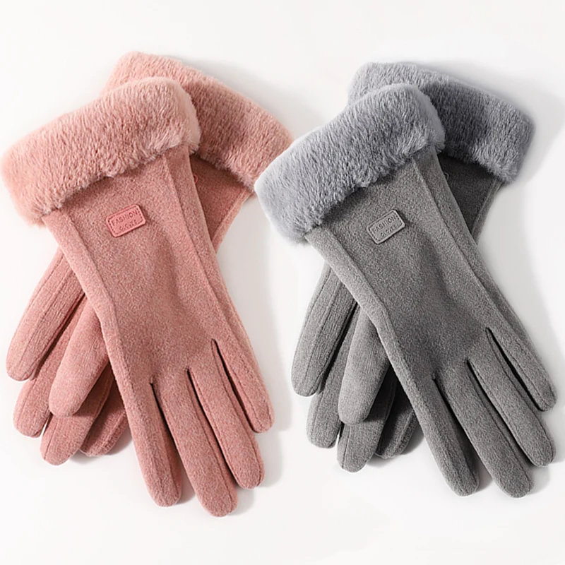 Top Trends: Fashion Winter Women Gloves Furry Warm Mitts Full Finger Mittens Thermal Fleece Lined Outdoor Sport Female Touchscreen Gloves Shoppable Styles