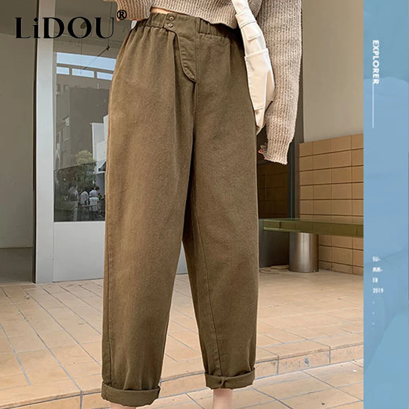 Top Trends: 2023 Spring Autumn New Solid Color Fashion High Waist Haren Pants Women Casual Loose Cotton Vintage Elegant Chic Straight Pants Shoppable Styles