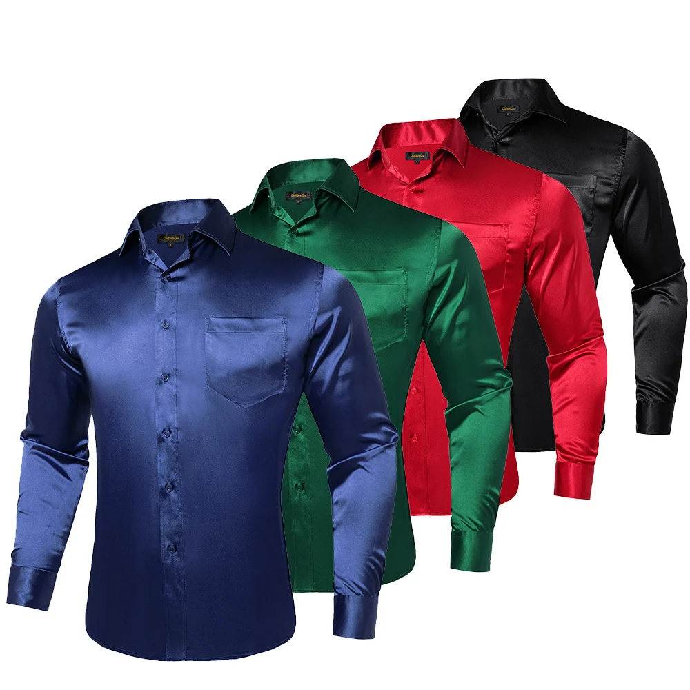 Top Trends: Satin Luxury Men's Plain Shirts Long Sleeve Luxury Tuxedo Prom Red Blue Gold Social Dress Shirt Smooth Blouse Men Clothing Shoppable Styles