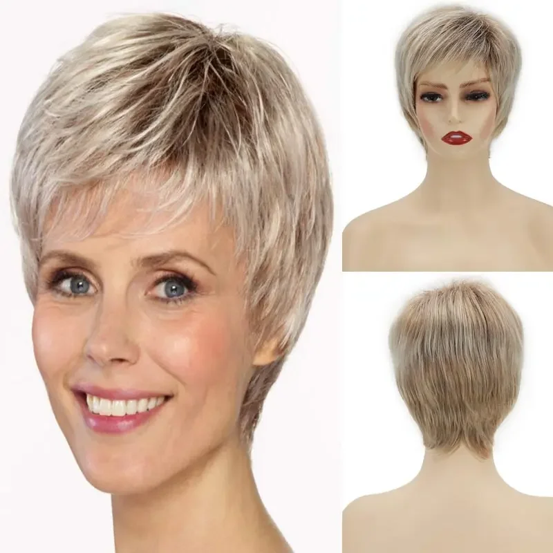 Top Trends: Cute Mommy Wigs Fashion Heat Resistant Synthetic Wigs Short Blonde Hair Wigs For Women Casual Daily Wear Wig Pixie Boy Cut Shoppable Styles